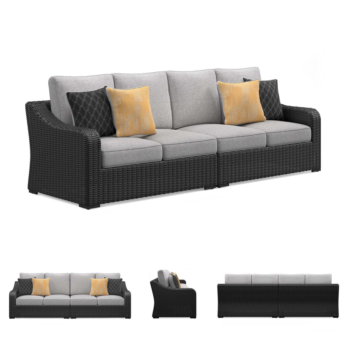 Signature Design by Ashley Beachcroft Casual Weather Resistant 2-Piece Outdoor/Indoor Loveseat with Cushion and 4 Toss Pillows, Black & Light Gray Signature Design by Ashley