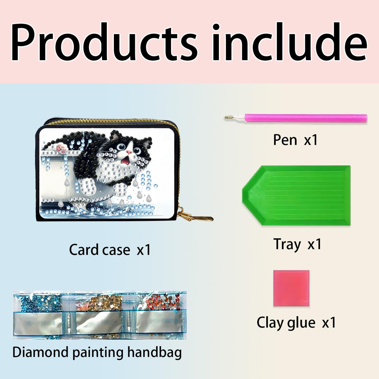 BAYUNOE Diamond Art Painting Credit Card Holder Anti-demagnetization Wallet with Zipper Business Accordion Card Wallet for Women Men Travel-Cat BAYUNOE