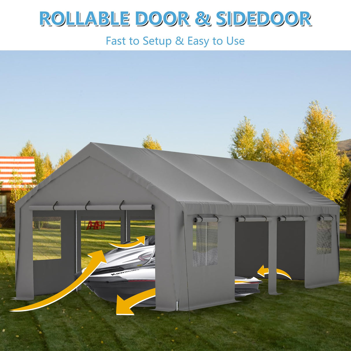 Thanaddo Carport 13'x 25' Heavy Duty Car Port with Roll-up Sidewall and Ventilated Windows with Removable Sidewalls,Portable Outdoor Garage for Car,Truck,Boat,Car Canopy,Gray Carports Thanaddo