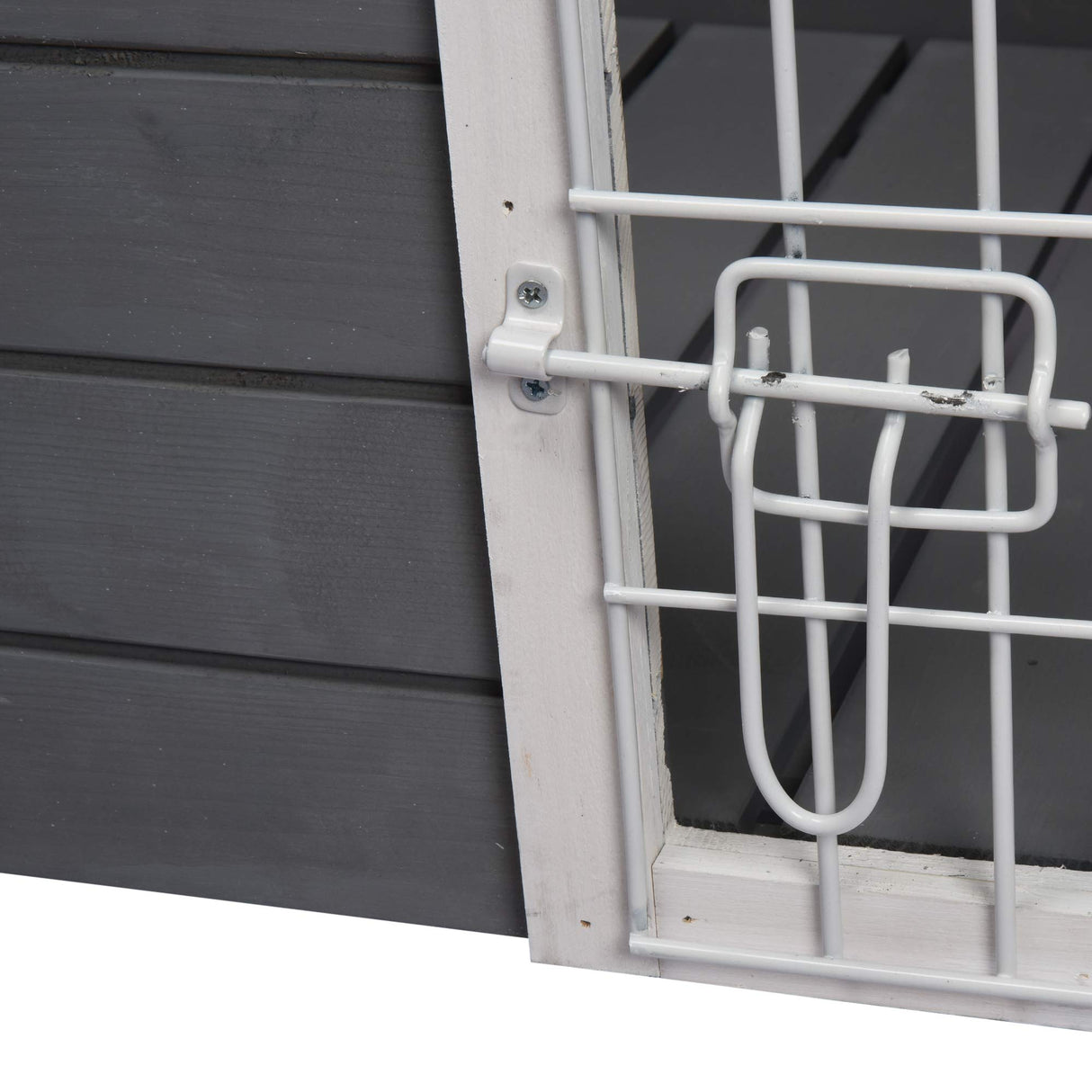 PawHut 31" L Wooden Decorative Dog Cage Kennel Wire Door with Lock Small Animal House with Openable Top Removable Bottom Grey Aosom