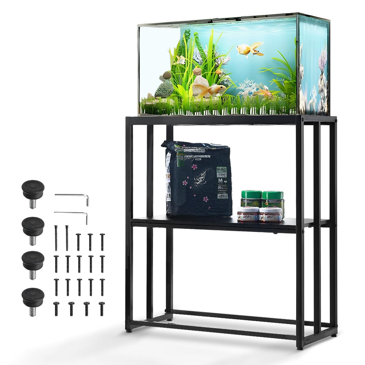 VEVOR Aquarium Stand, 20 Gallon Fish Tank Stand, 24.8 x 13 x 30 in Steel Turtle Tank Stand, 167.6 lbs Load Capacity, Reptile Tank Stand with Storage, Hardware Kit, and Non-Slip Feet, Black VEVOR
