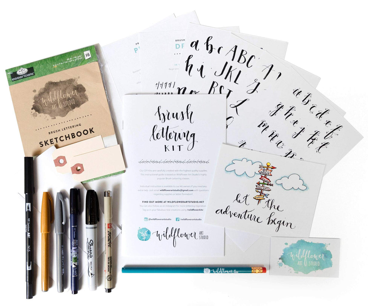 Wildflower Art Studio Brush Lettering Calligraphy Kit • Award-Winning Starter Set for Beginners • Includes Instruction Book, Tracing Pad & Supplies • Gift Set - Kids, Teens, Adults Wildflower Art Studio