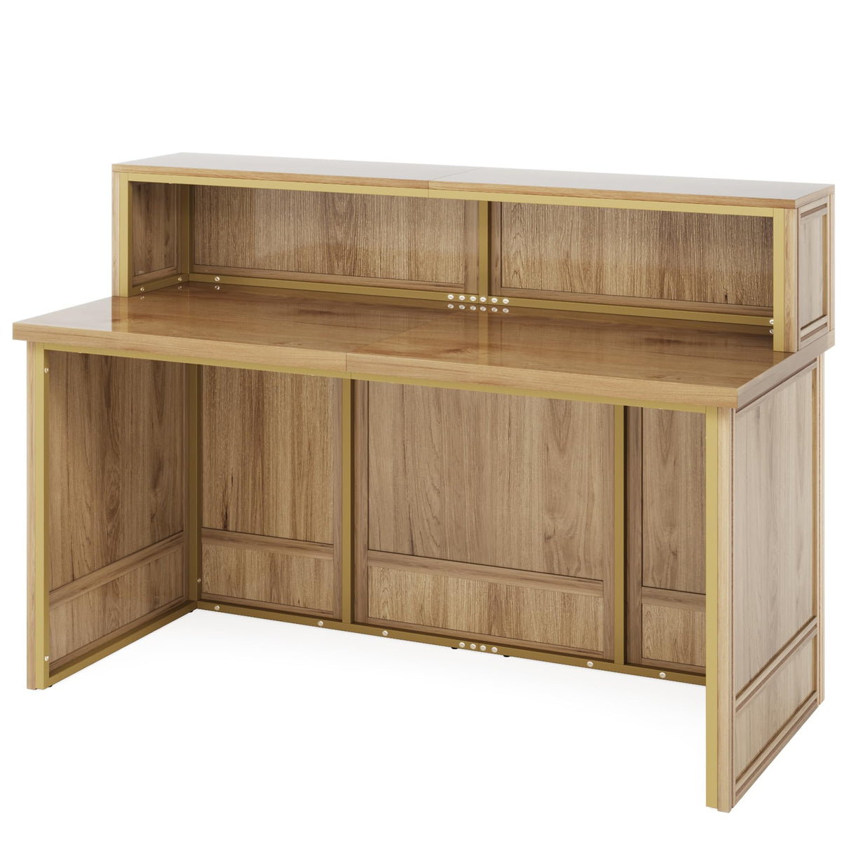 Tribesigns 57" Reception Desk with Counter, Modern Front Desk with Metal Frame, Wooden Retail Checkout Counter for Office, Reception Room, Beauty Salon, Lobby (Light Wood Color) Tribesigns
