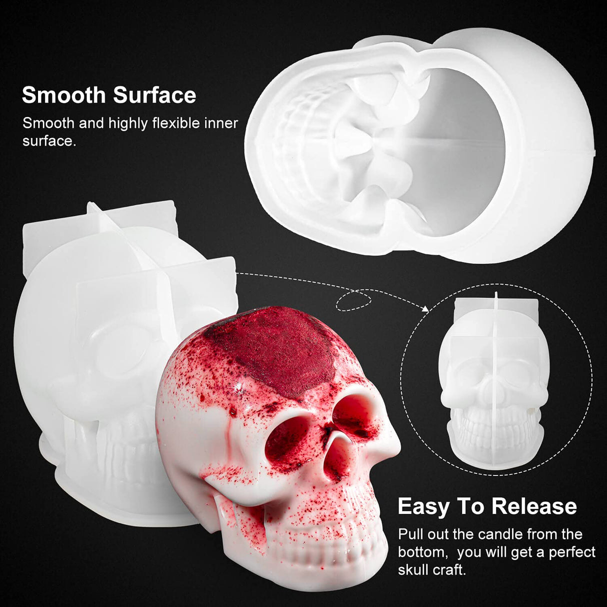 3D Skull Resin Molds, 2 Pack Skull Candle Molds, Silicone Skull Shape Handmade Candle Making Mould, DIY Craft Resin Mold for Fondant Cake, Aromatherapy Candle, Chocolate, Soap, Candy KVCSYAW