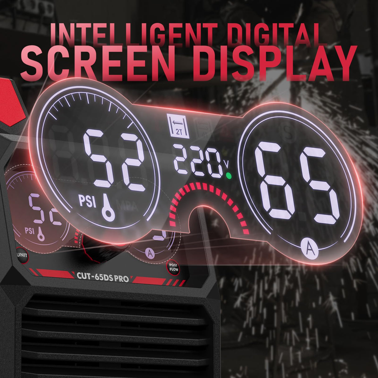 YESWELDER Plasma Cutter 65Amp Non-High Frequency Non-Touch Pilot Arc, Digital Display DC Inverter 110/220V Dual Voltage Blowback Plasma Cutting Machine CUT-65DS PRO YESWELDER