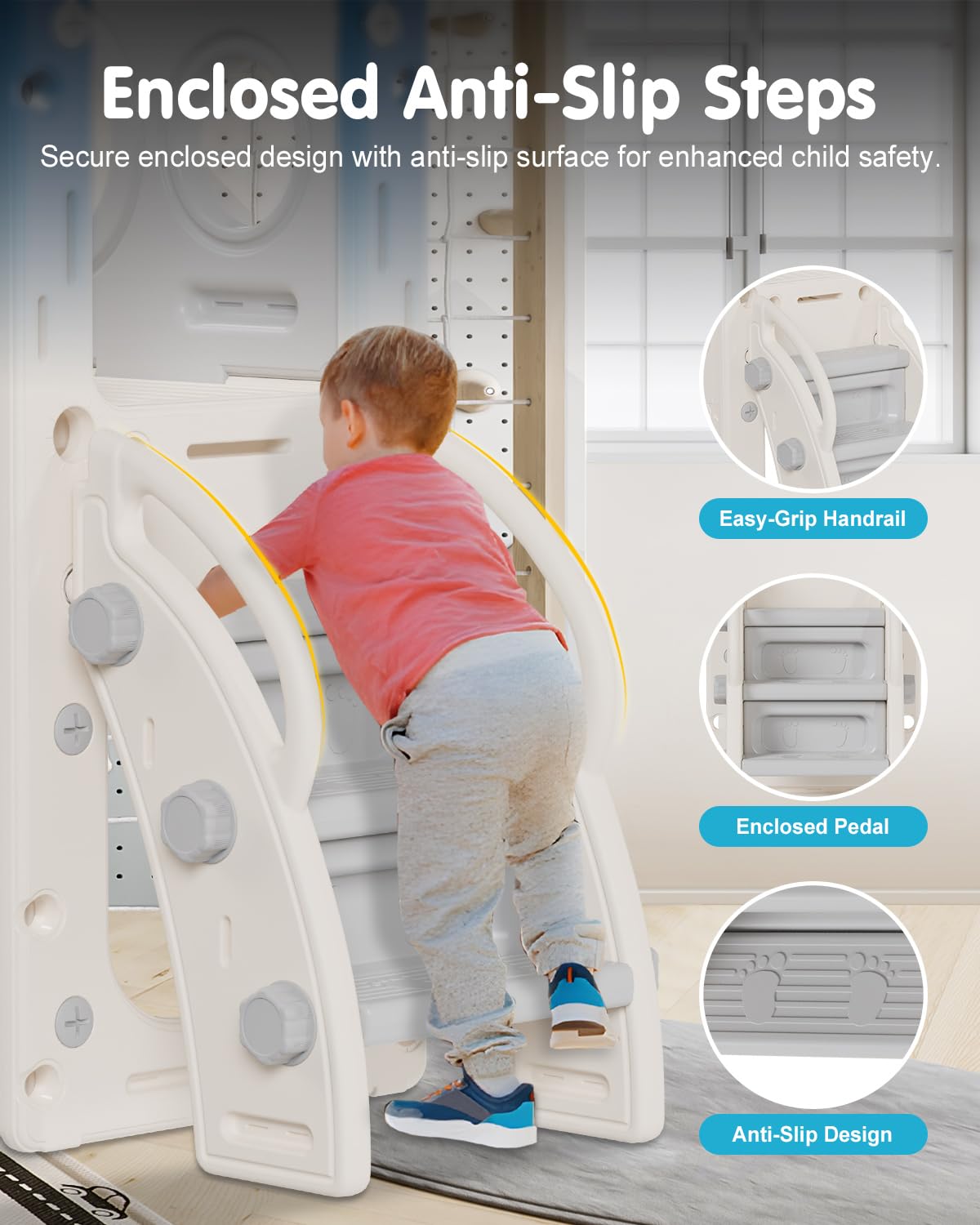 Babytronic Toddler Slide, 8 in 1 Kids Slide with Basketball Hoop, Telescope and Climber, Baby Slide Toddler Playground, Indoor Outdoor Playset for Toddlers Age 1-3, Kids Indoor Playground (White&Gray) Babytronic