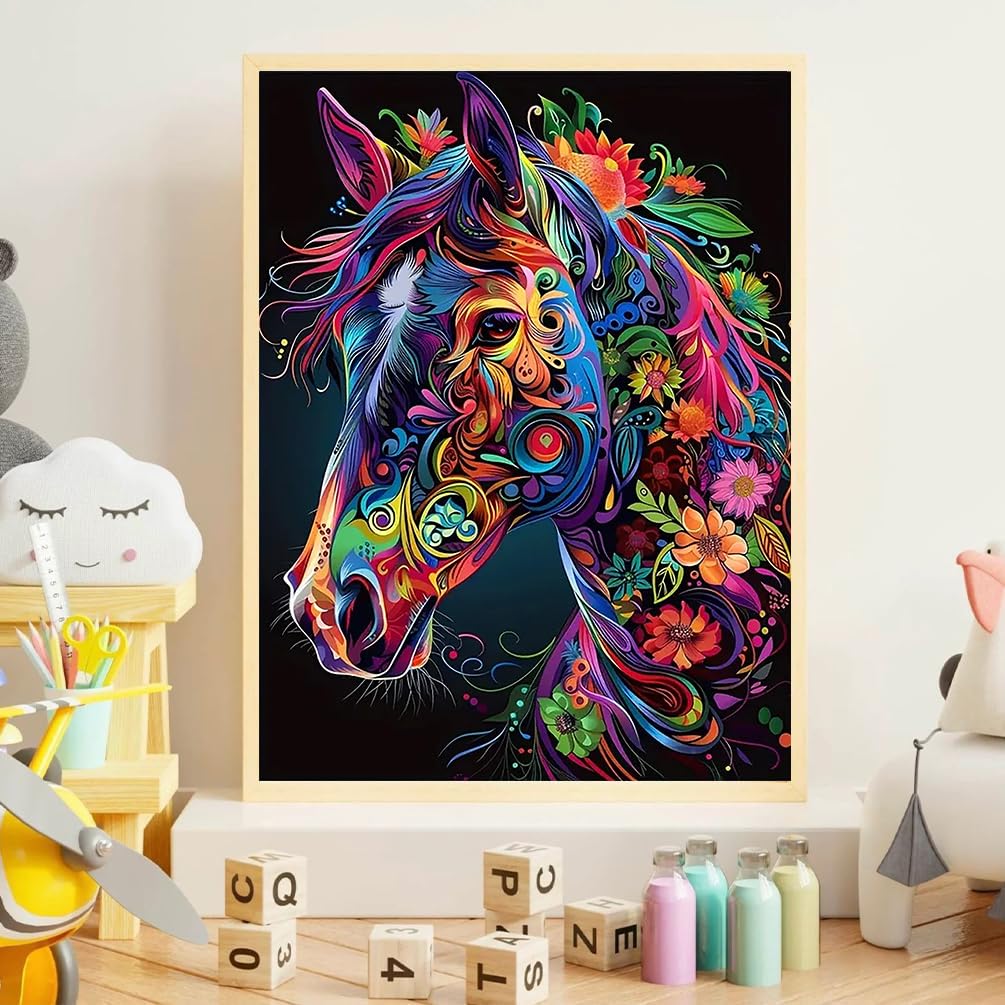 Horse Diamond Painting Kits for Adults Beginners - Horse Diamond Art Kits for Adults, Full Drill DIY 5D Diamond Painting Gem Art Crafts Kits for Home Wall Decor 12x16 in croshom