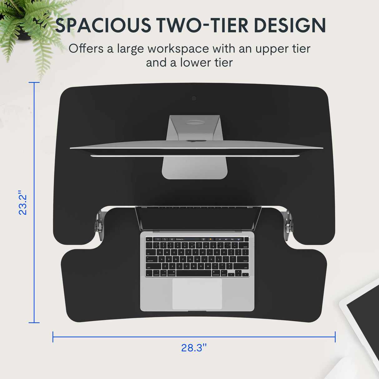 FLEXISPOT 28'' Black Height Adjustable Standing Desk Converter Sit-to-Stand Desk Riser with Wide Keyboard Tray Workstation for Home and Office FLEXISPOT