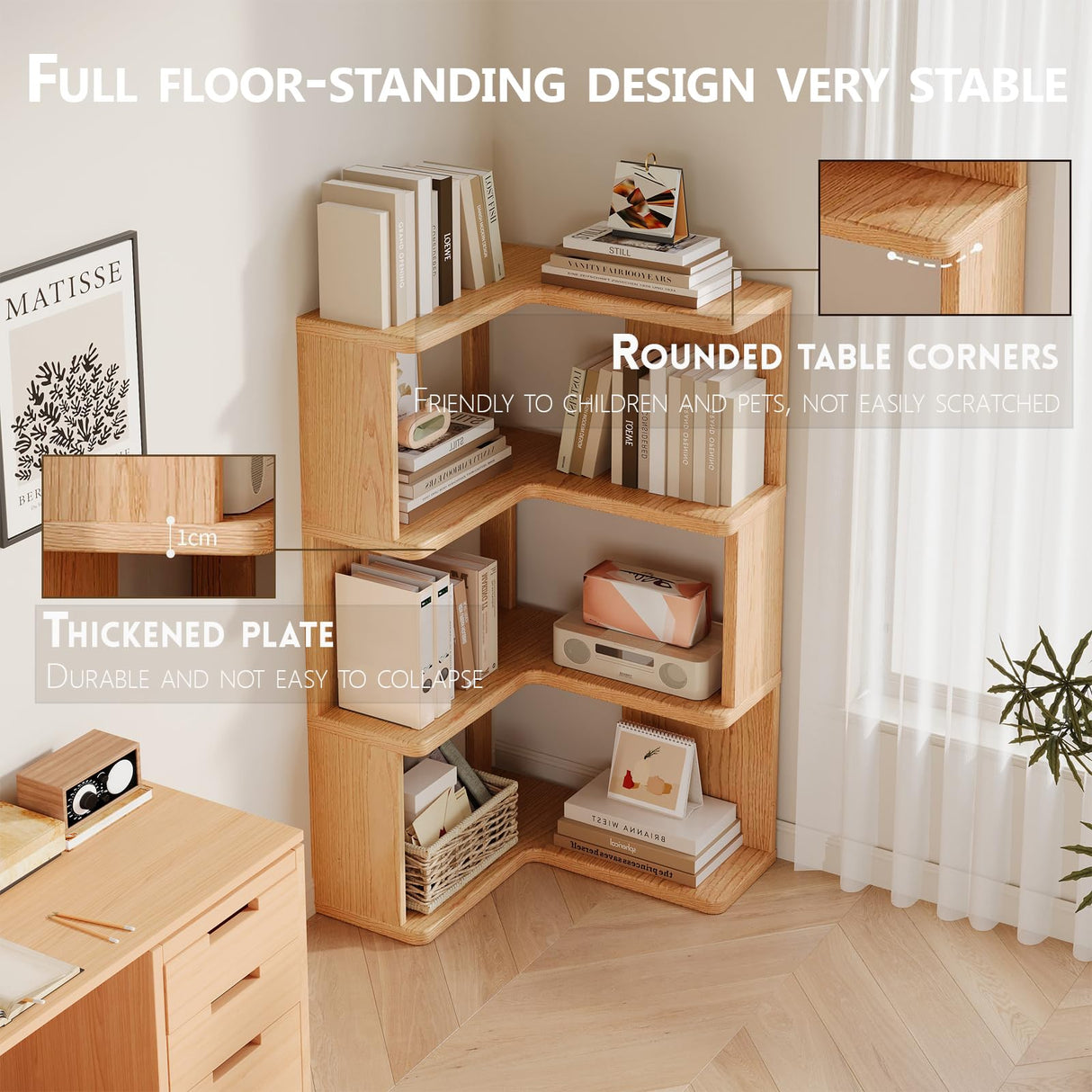 2, 3, 4, 5 Tier Corner Bookshelf, Wood Small Bookcase with Open Shelf Units, Natural Oak Modern Mid Century Corner Book Shelf for Bedroom, Living Room, Home Office, Natural (5-Shelf) Generic