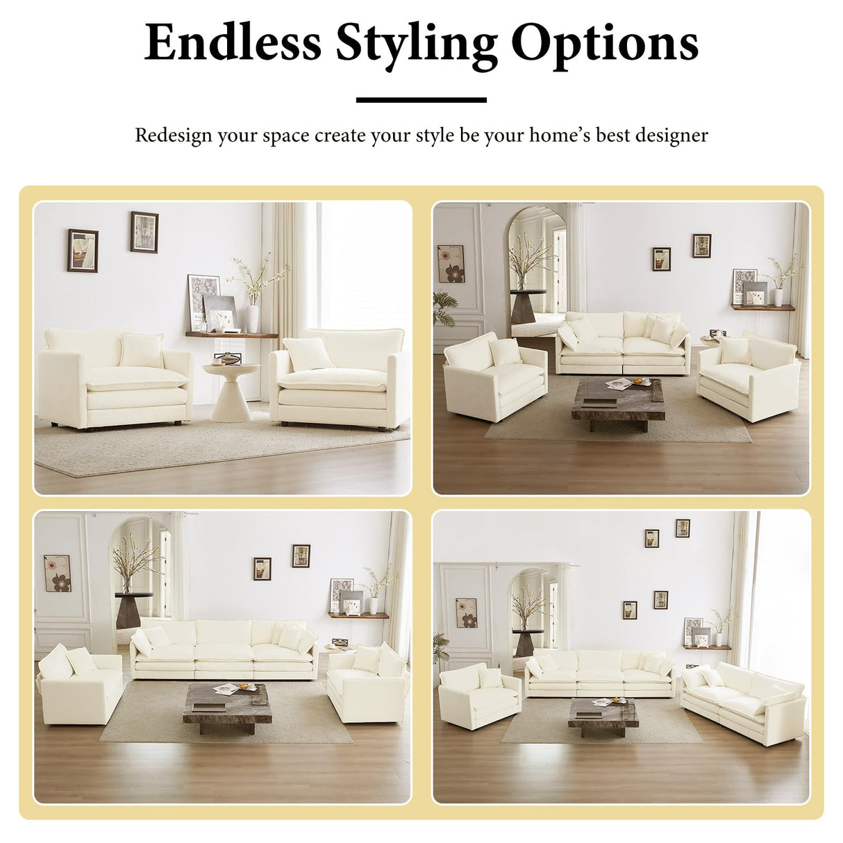 76.7” Oversized Beige White Loveseat Sofa, 2 Seater Large Sectional Couches for Living Room, Chenille Fabric Modular Sectional Sofa, Deep Seat Home Sofas Set, Love Seat Couches ZenNook