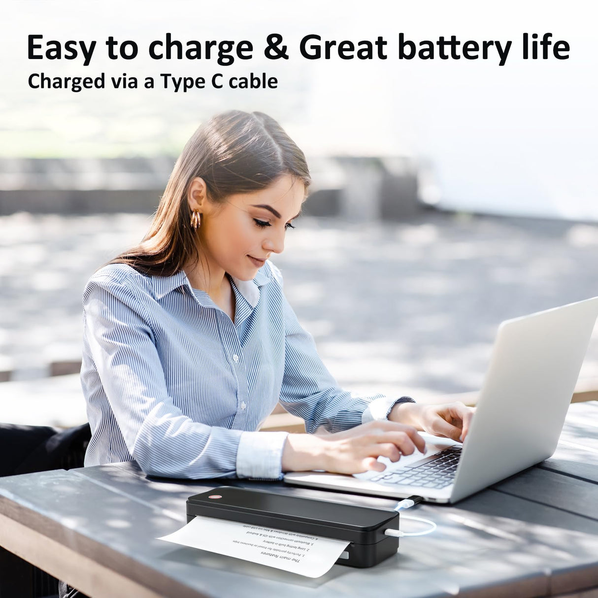 Gloryang Inkless Portable Printer for Travel, Wireless Thermal Printer Supports 8.5 x 11 Inch US Letter Size, Bluetooth Printer Includes Carry Case and 3 Rolls of Thermal Paper Kit, Black Gloryang