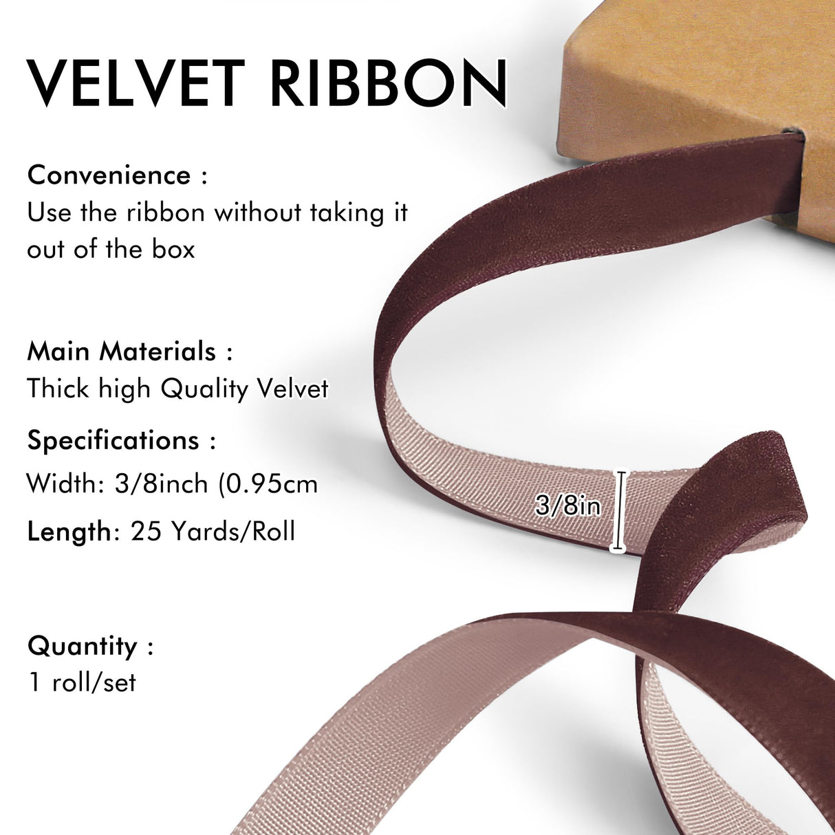 Brown Velvet Ribbon 3/8'' 25 Yards for Christmas Tree, Gift Wrapping, Flower Bouquet, Wreath Decorations, Bow Making SIMISI RIBBON
