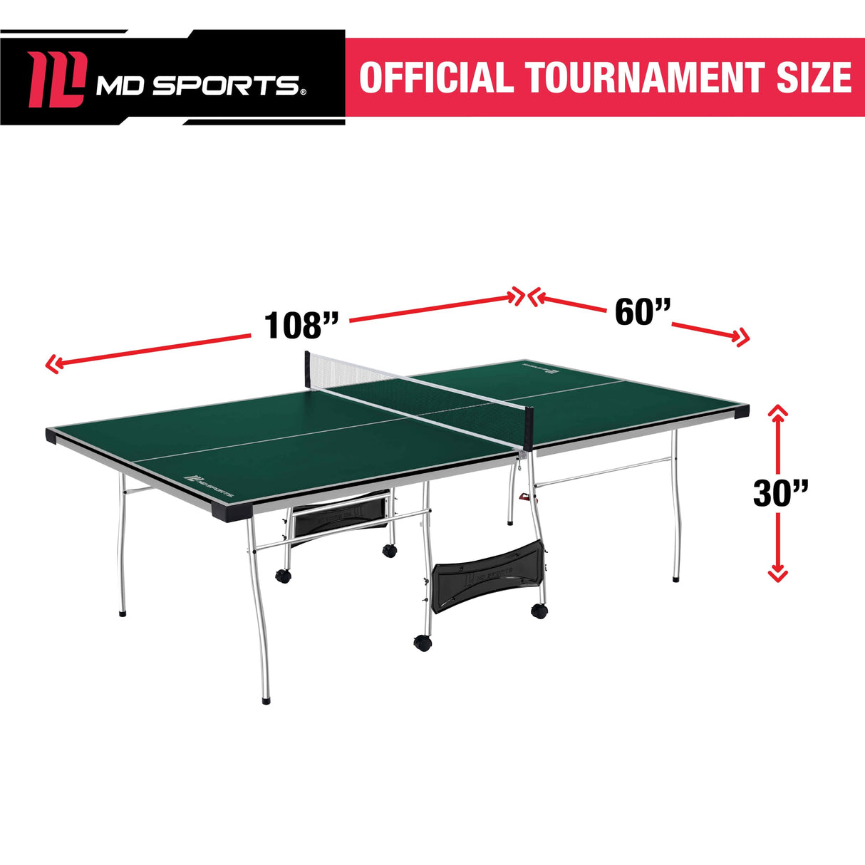 MD Sports Table Tennis Set, Regulation Ping Pong Table with Net, Paddles and Balls (8 Pieces) - Green and White MD Sports
