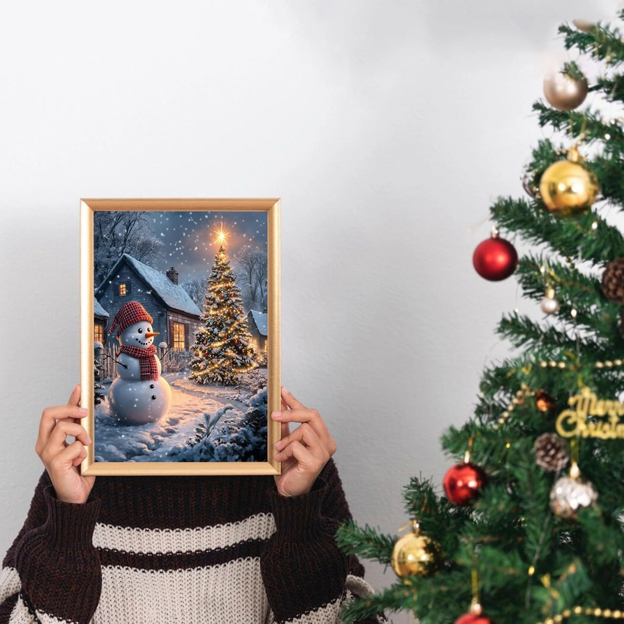 Diamond Art Kits for Adults Beginner, 5D Christmas Tree Diamond Painting Kits,Snowman Painting with Diamond,Full Round Drills Winter Gem Art for Christmas Wall Decor 12 x 16 in DIYDECORFUN