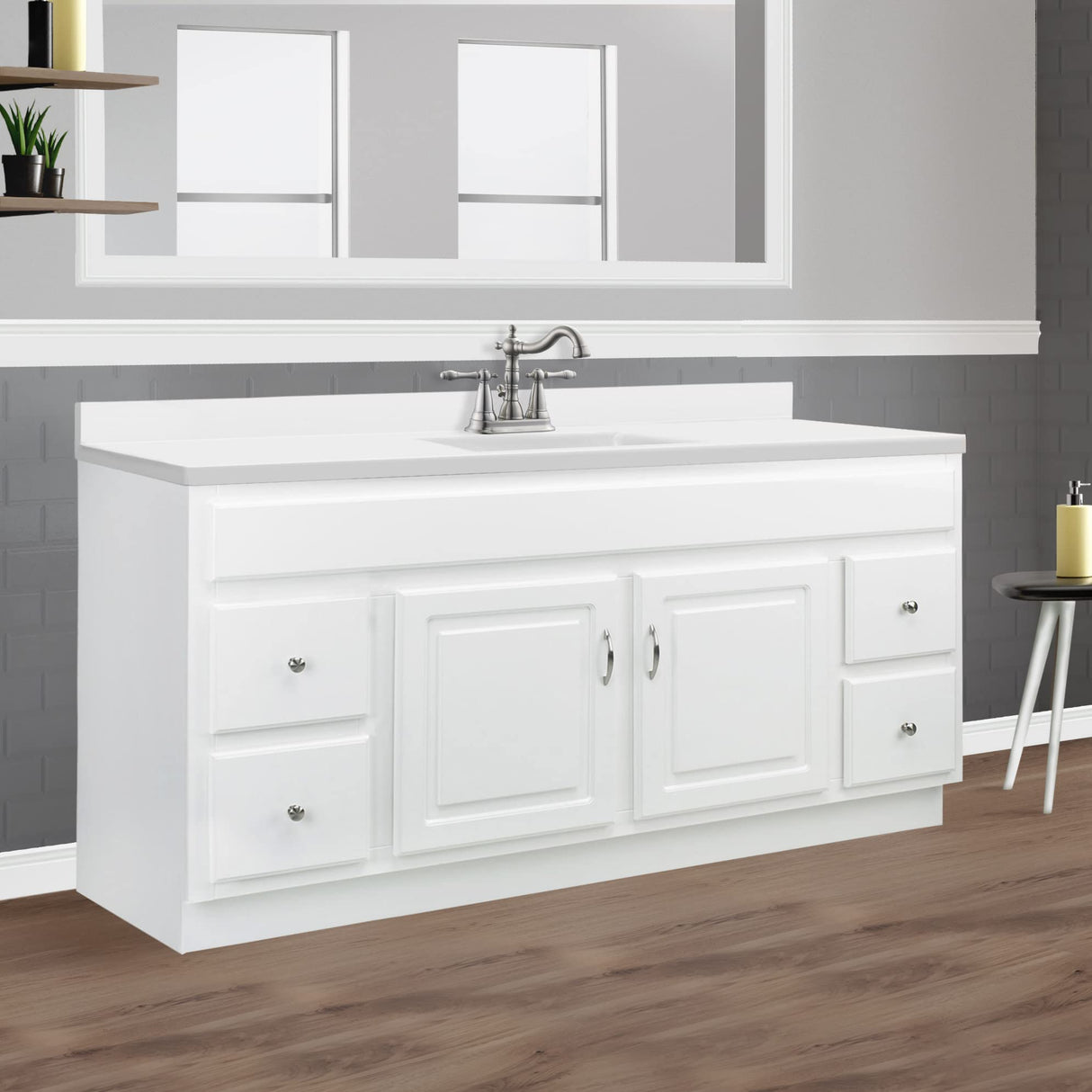 Design House Concord 60 Inch Bathroom Vanity, Ready to Assemble, Solid Wood, White, 587030 Design House