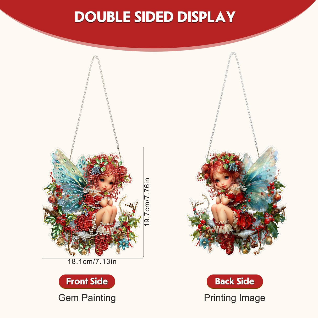 Hanging Diamond Art Kit for Adult, Christmas Angel, 5D Special Shaped Rhinestone Diamond Painting Ornament, Christmas Fairy, DIY Acrylic Diamond Art Painting Window Pendants Home Garden Wall Decor NEWENMO