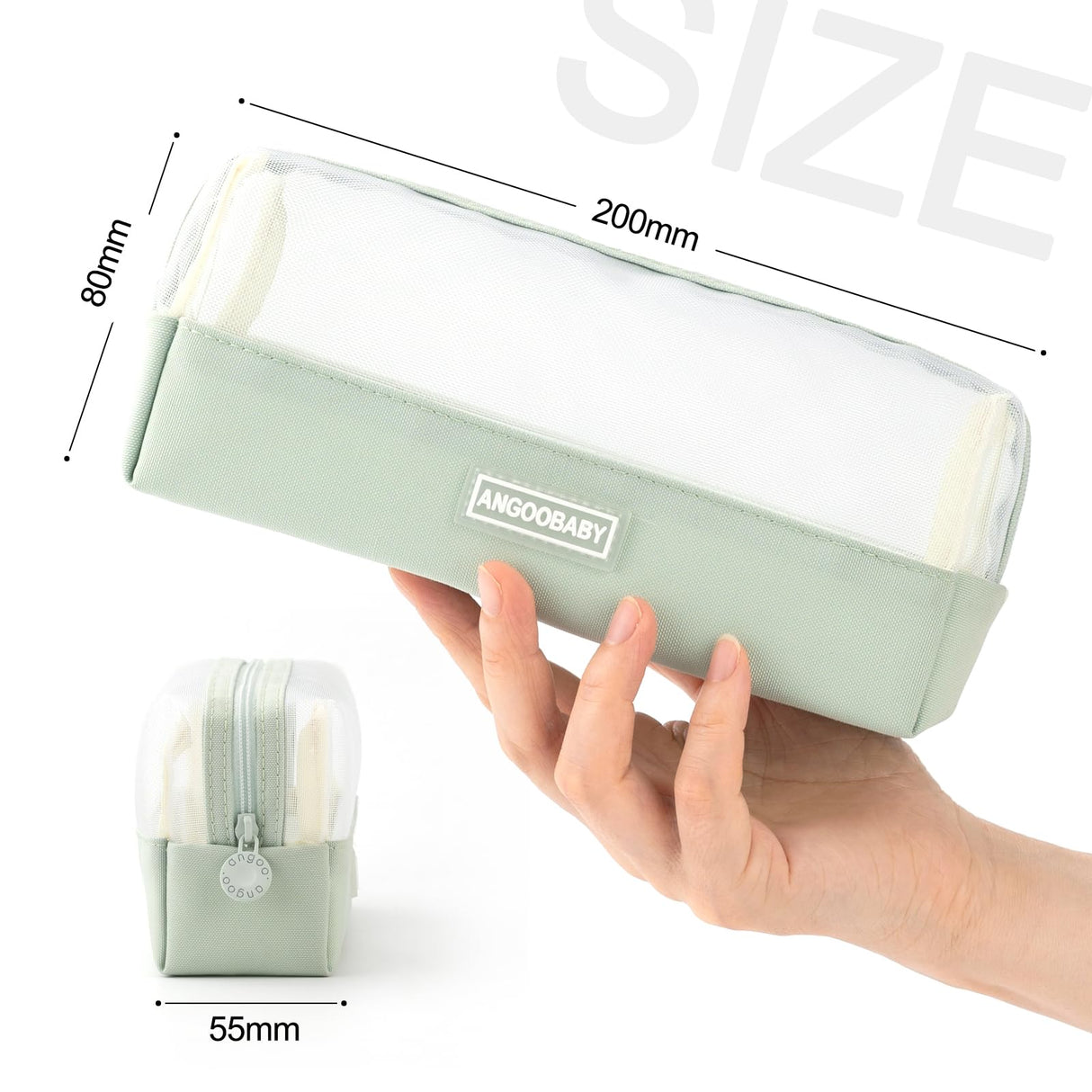 ANGOOBABY Mesh Pencil Bag Clear pencil case Zipper Pouch Bags Multifunctional Pencil Holder for Students, Small Makeup Bag Suitable for Teen Girls & Boys(Green) ANGOOBABY