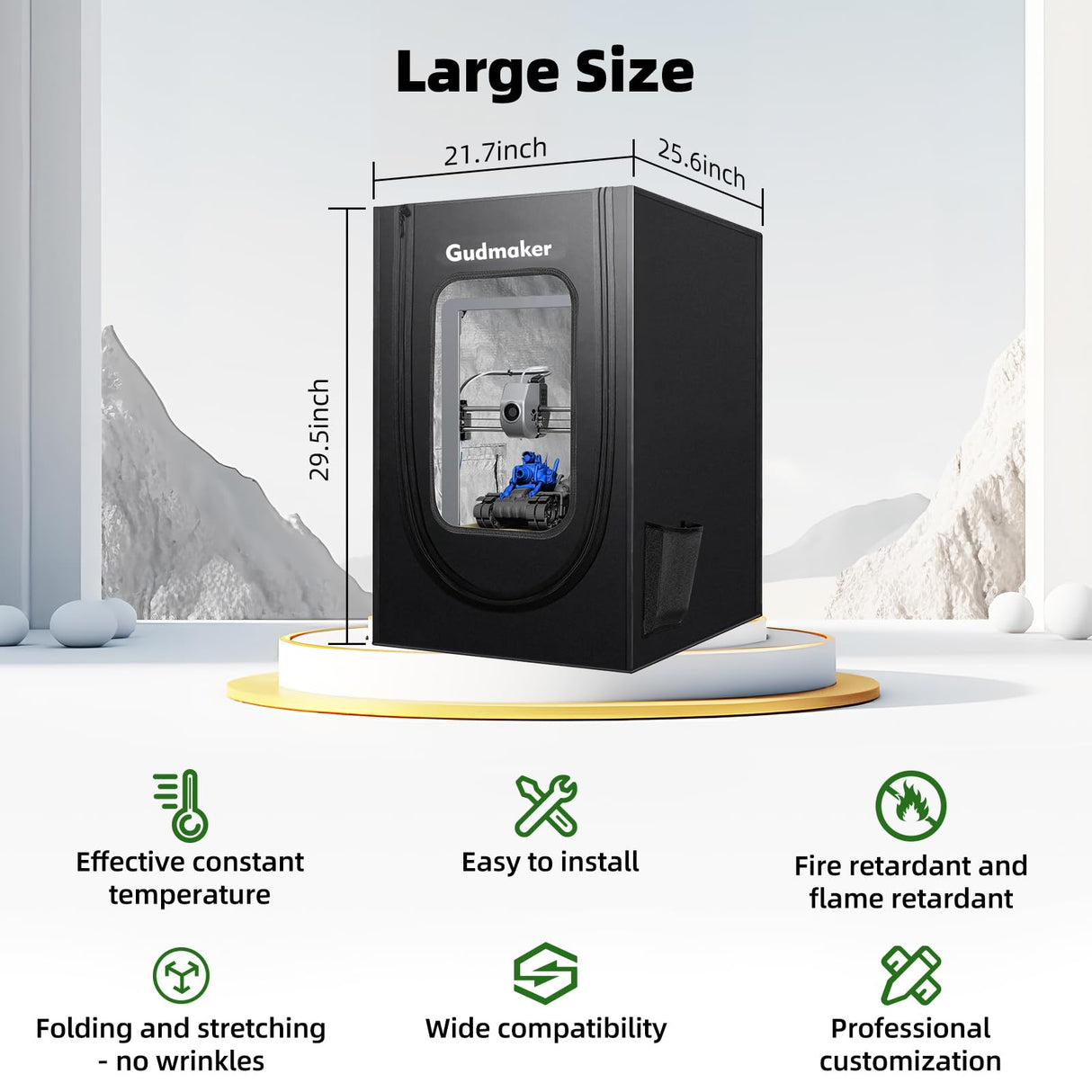 Gudmaker 3D Printer Enclosure, 29.5×25.6×21.6", Fireproof Dustproof Tent Constant Temperature Protective Cover for Creality Ender 3/Ender 3 Pro/Ender 3V2/Ender 3S1/Neo/Anycubic Elegoo HandyHelper