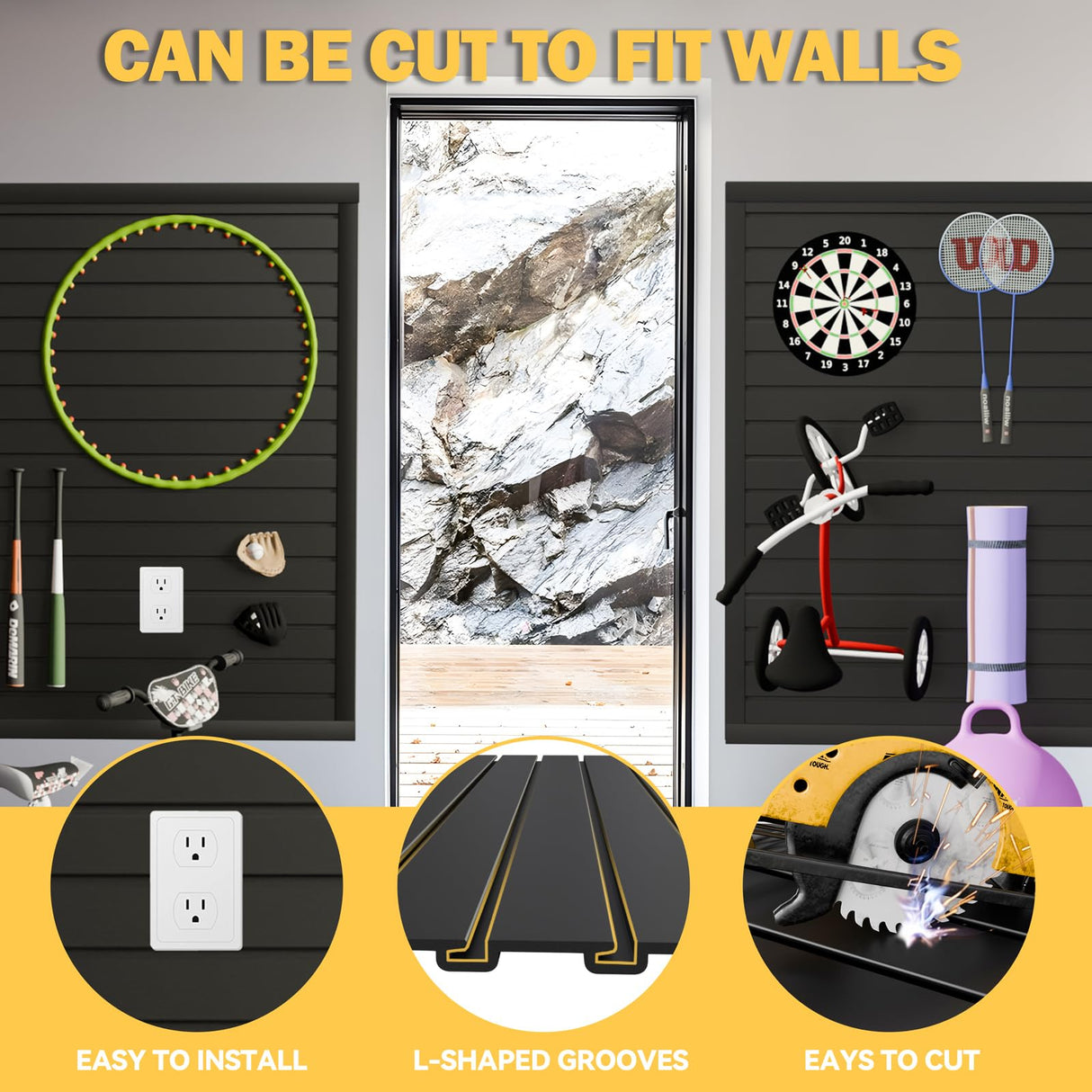 RORA Slat Wall Paneling Garage Slat Wall Storage Systems 4x8 ft Slatwall Black Heavy Duty Satwall for Tool Organization ,Pvc SlatWall Panels,Fits for Storage and Display RORA