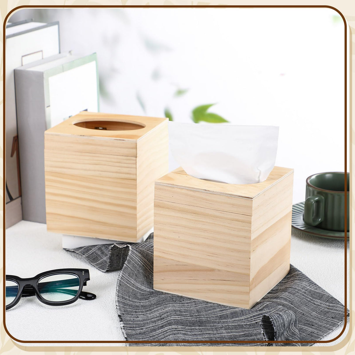 Wonderjune 6 Pcs Wood Tissue Box Cover for DIY Unfinished Wood Box Custom Design Square Wooden Tissue Cover Holder with Flip Opening Top for Arts Crafts Bathroom Decor Home Decor Wonderjune