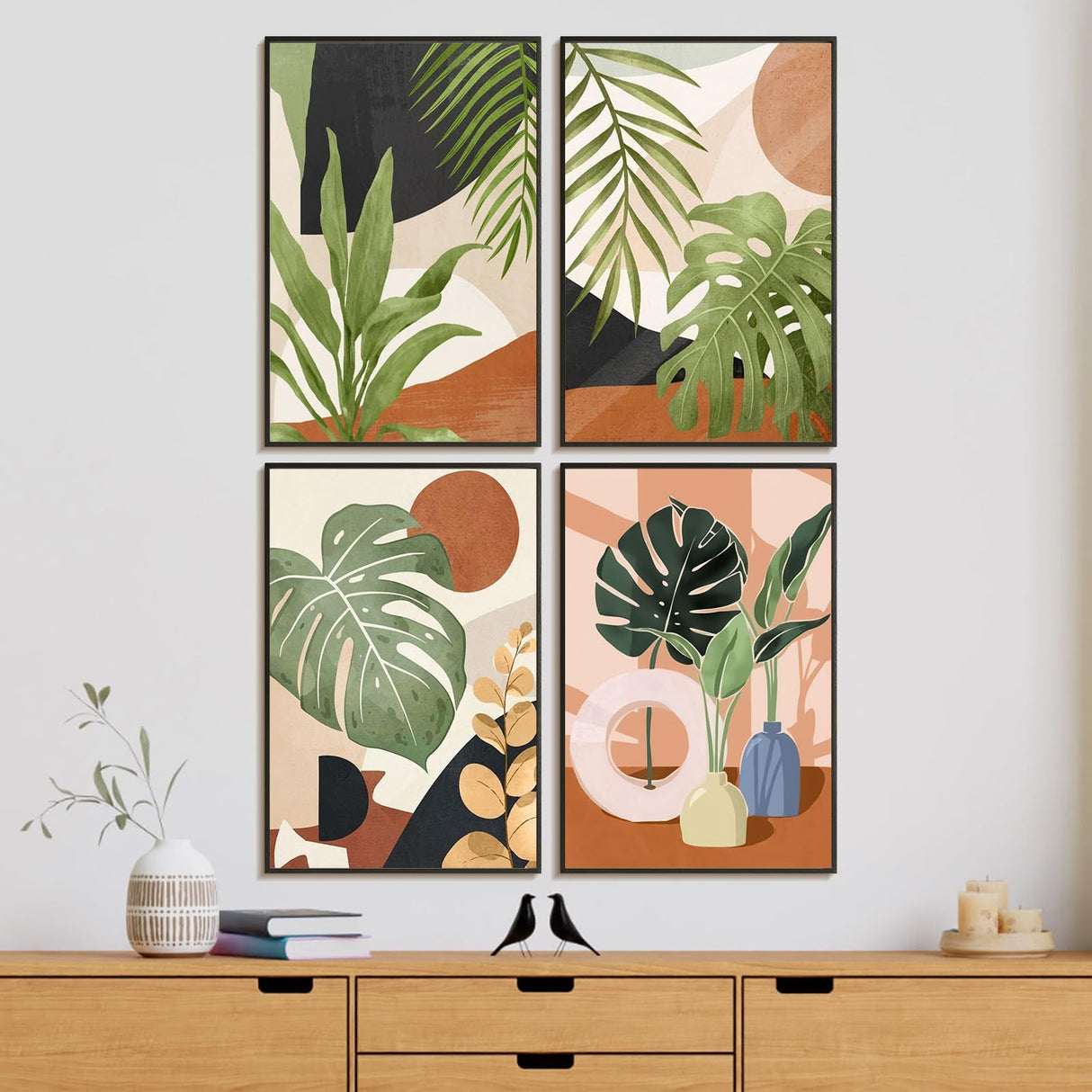 4 Pack Framed Paint by Numbers Kit for Adults Beginner with Wooden Easel, Green Plant Paint by Number Kits with Frame, DIY Acrylic Simple Painting by Numbers for Home Wall Decor Gift 8x12 inch Yezavesu