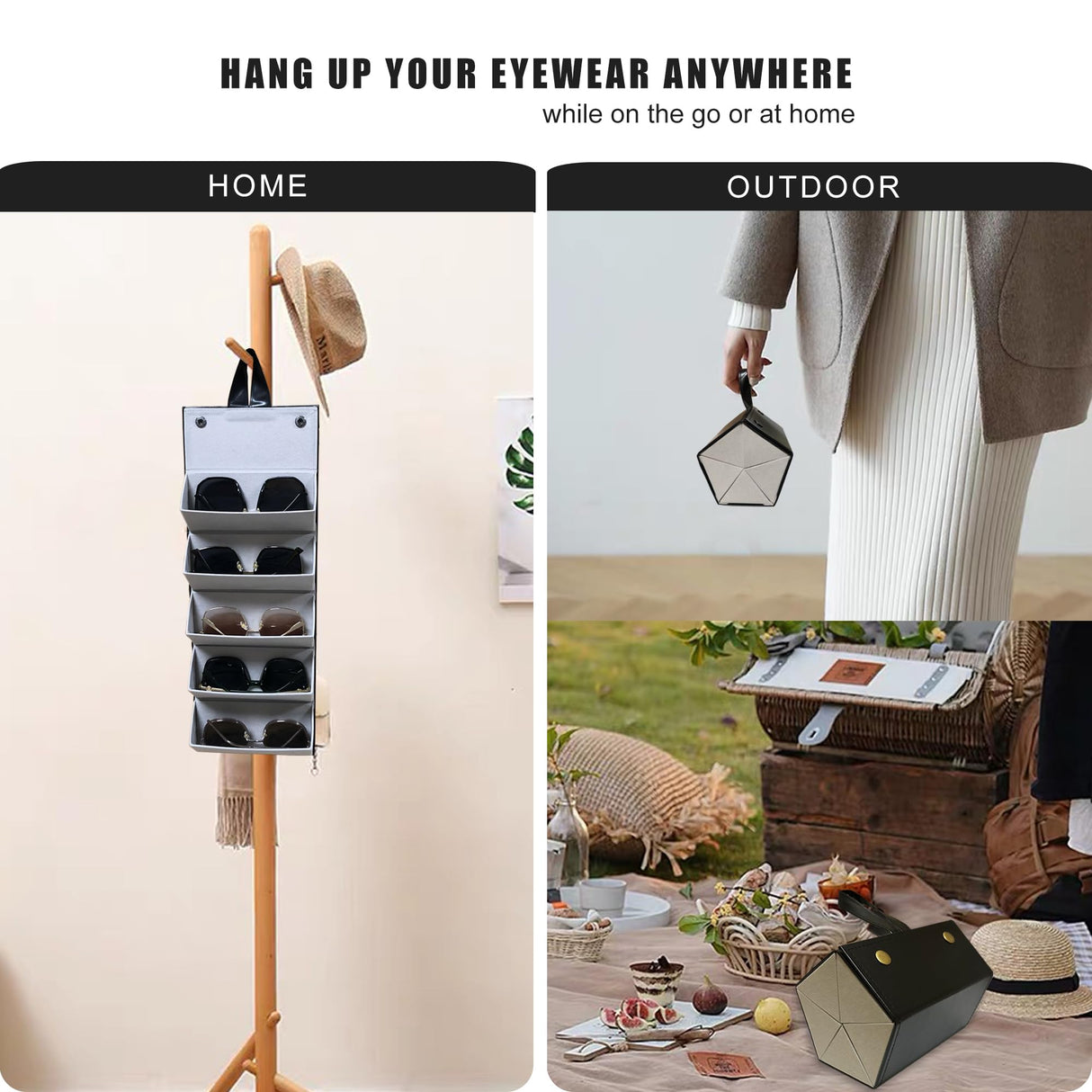 Longjet Sunglasses Organizer 5 Slots Travel Glasses Case Multiple Pairs Eyeglasses Storage Box Hanging Eyewear Holder (Black + Grey) LONGJET CRAFTING THE CORE LJ