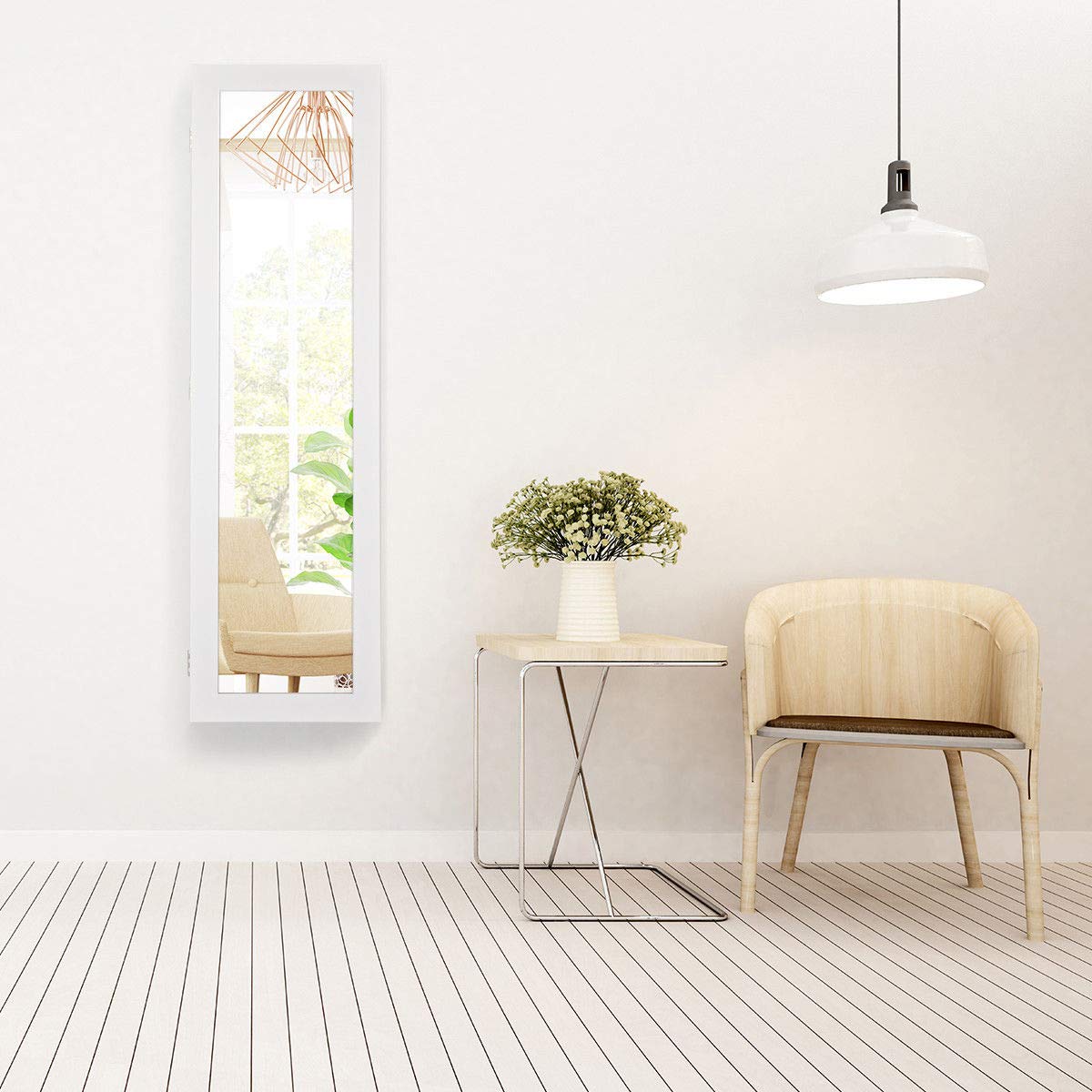 Giantex Jewelry Cabinet Armoire Door Wall Mounted, Full Length Mirror and 5 Storage Shelves for Display Bracelets Rings Cosmetics Hanging Organizer, Mirrored Storage Jewelry Cabinets Giantex