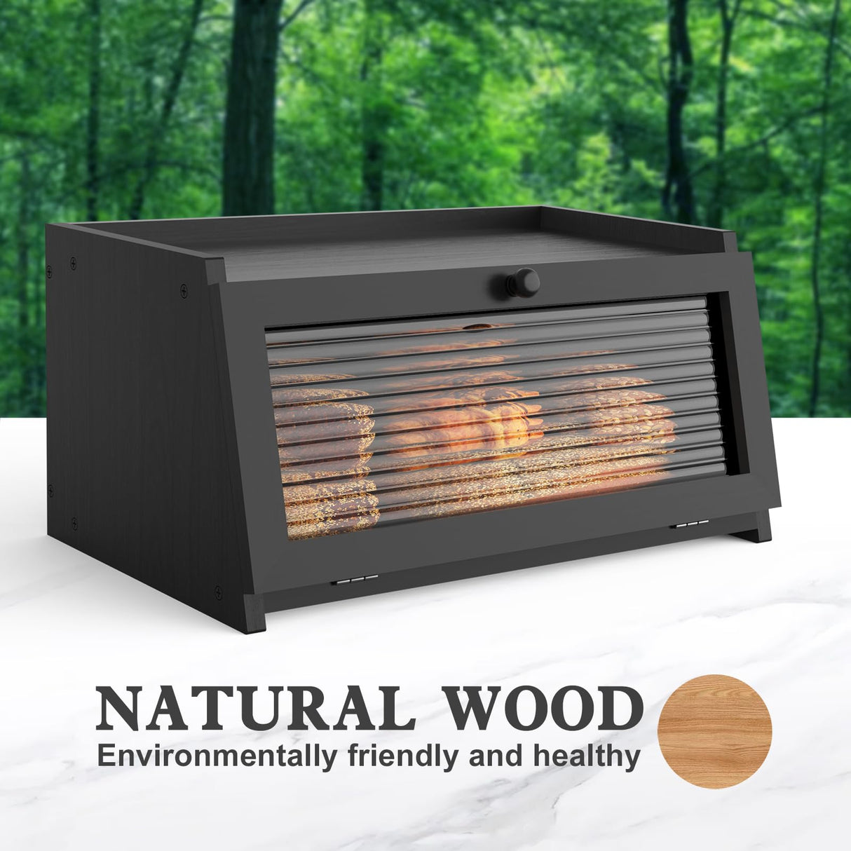 LOHASOK Bread Box for Kitchen Countertop Large Bread Box Farmhouse Bread Container Bread Storage with Window Bread Holder Black LOHASOK