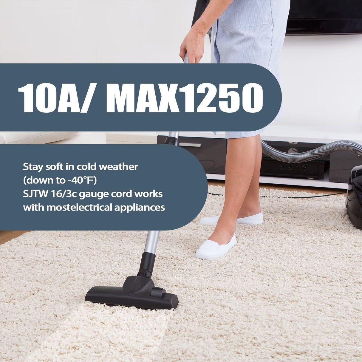 FSTSN 75 Ft Indoor Outdoor Extension Cord - 16/3 SJTW Durable Waterproof Extension Cable with 3 Prong Grounded Plug, Grey FSTSN