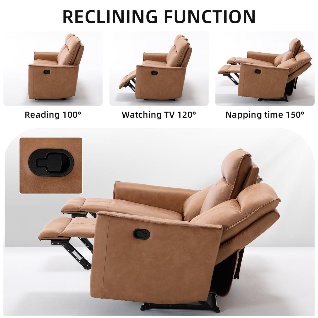Manual Recliner Sofa Furniture Set for Living Room, Included Leathaire Nursing Chairs Swivel Glider Recliners, Wall-Hugger 3 Seat Reclining Loveseat, Modern 3-Seater Reclining Sofa Couch, Brown, 1+3 INZOY