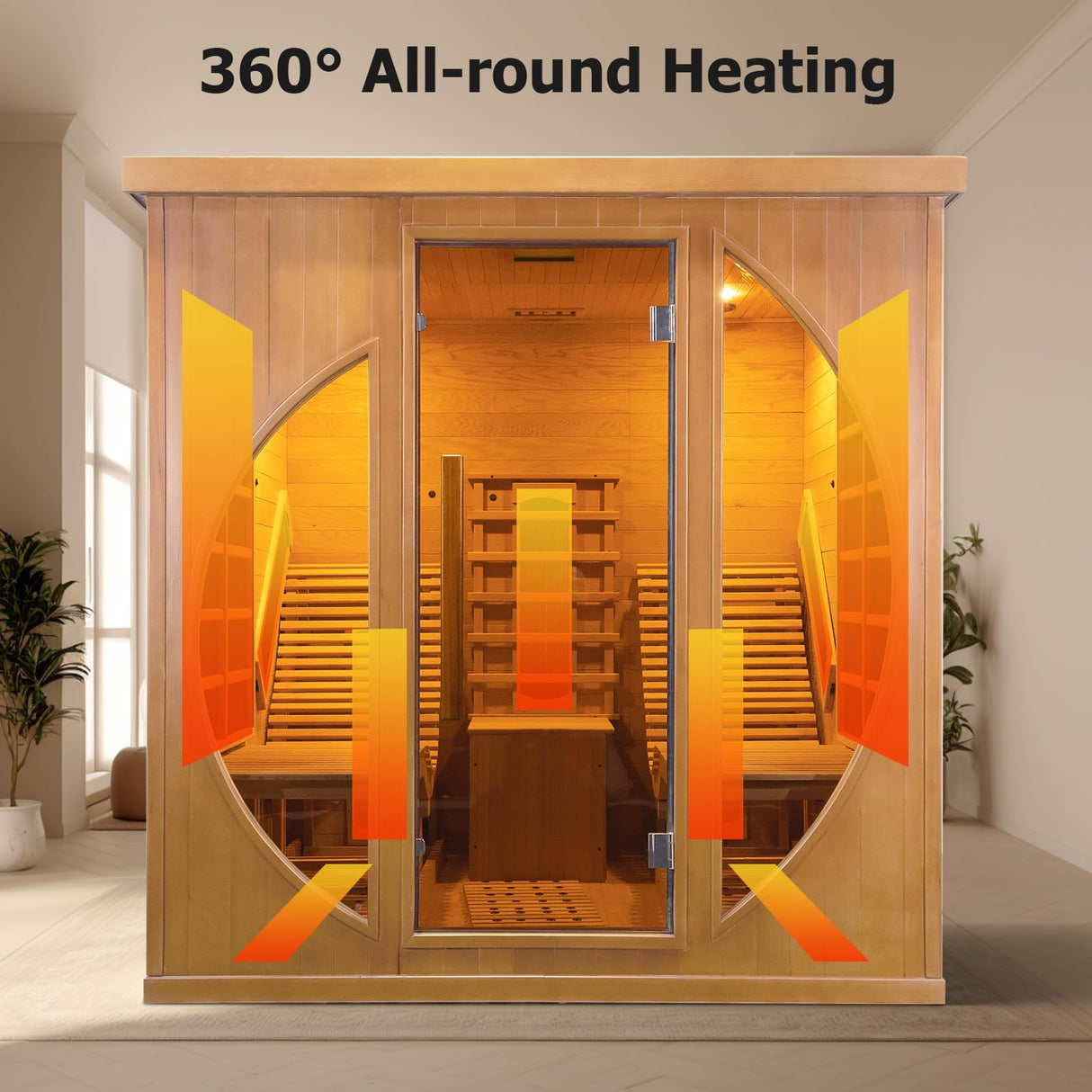 Smartmak Far Infrared 2 Person Recliner Sauna Room, Indoor Canadian Hemlock Sauna Room, Ceramic Tube and Carbon Crystal Heating Panel, 7 Color Light, Oxygen Bar, Bluetooth Speaker (220V, 3400W) Smartmak