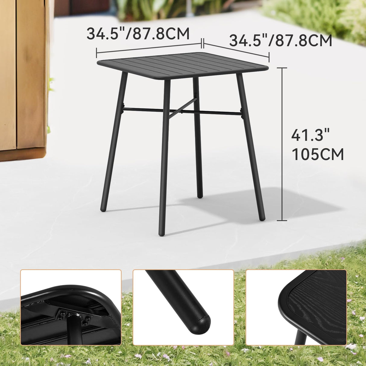 C-Hopetree 41" Counter Height Bar Table, Square Metal Pub Bistro Cocktail Table for Indoor Outdoor Use, Black C-Hopetree
