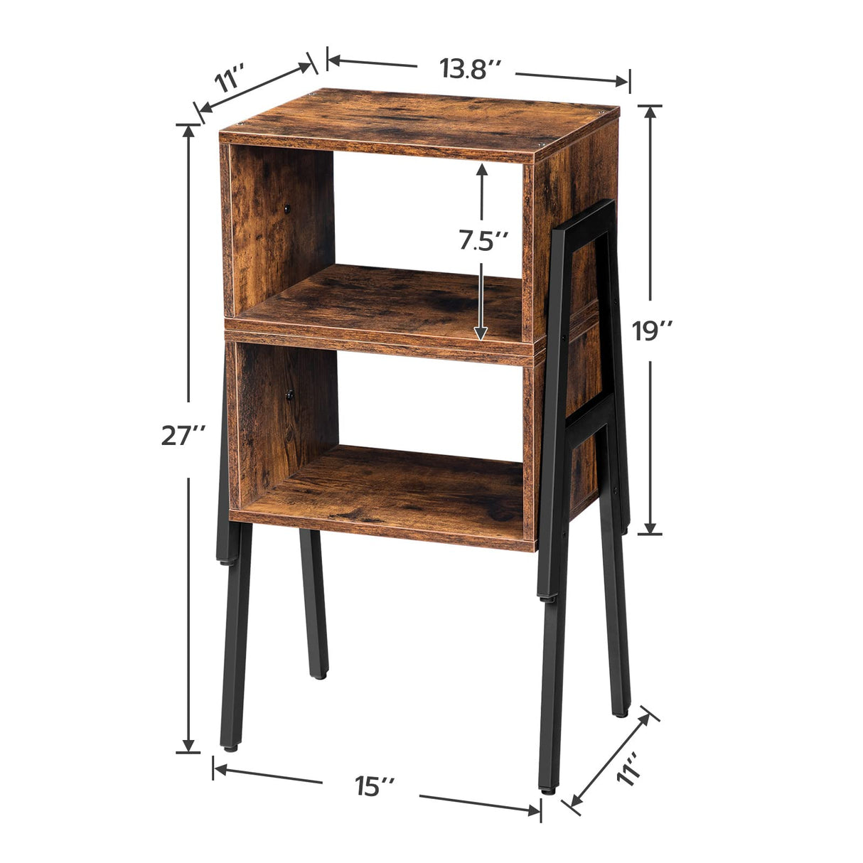 HOOBRO Nightstands Set of 2, Stackable End Table, Side Table, Bedside Tables with Open Storage Shelf, for Bedroom, Living Room, Rustic Brown BF38BZP201 HOOBRO