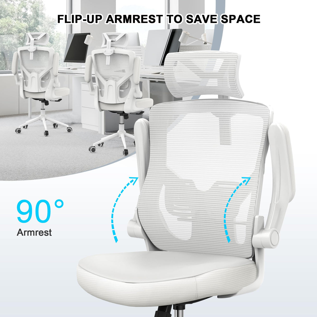 Home Office Chair, Ergonomic Comfy Desk Chair, High Back Computer Chair- Adjustable Headrest with Flip-Up Arms, Lumbar Support, Swivel Executive Task Chair (Modern, White) CYKOV