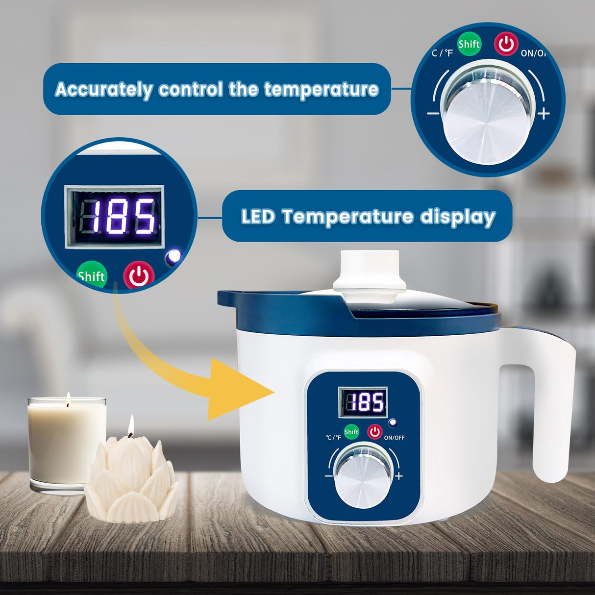 Digital Candle Melting Pot with Spout, Electric Wax Melter with Temperature Control for Candles Making, Wax Melting Machine with Adjustable and Constant Temperature Function Handnatur