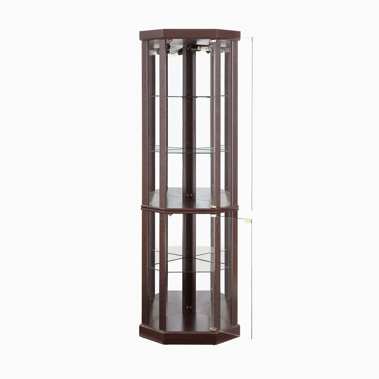 Lighted Corner Display Curio Cabinet Wooden Shelving Unit with Tempered Glass Door, Bar and Liquor Storage Area with 4 Shelves, Wine Cabinet CQSXDA