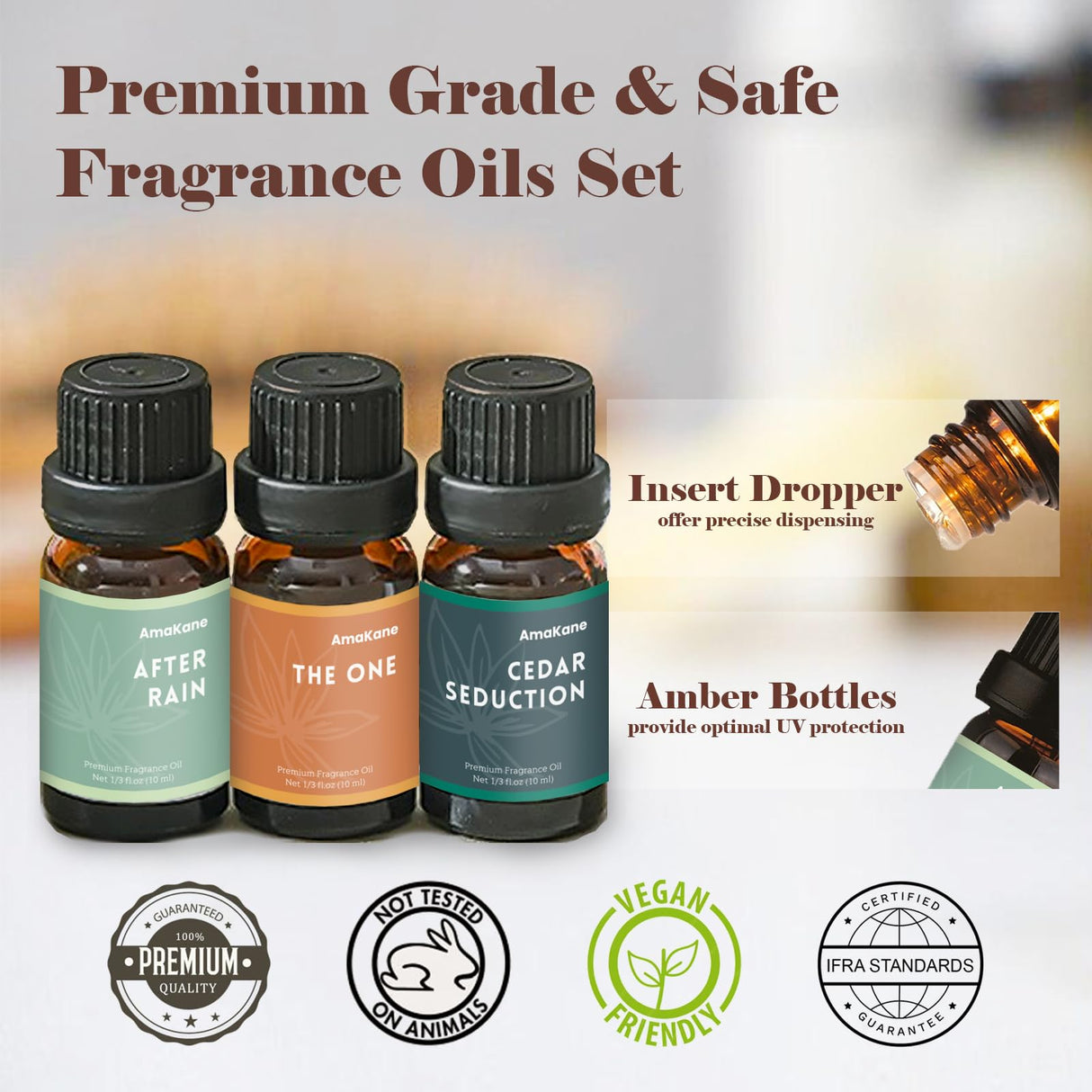 AmaKane Hotel Diffuser Oils, Hotel Scent Essential Oil, Fragrance Oil for Candle Making, Soap Scents for Making Soap, Aromatherapy Oils 6x10ml, Luxury Night, White Tea& Thyme, Jasmine& Sandal, More AmaKane