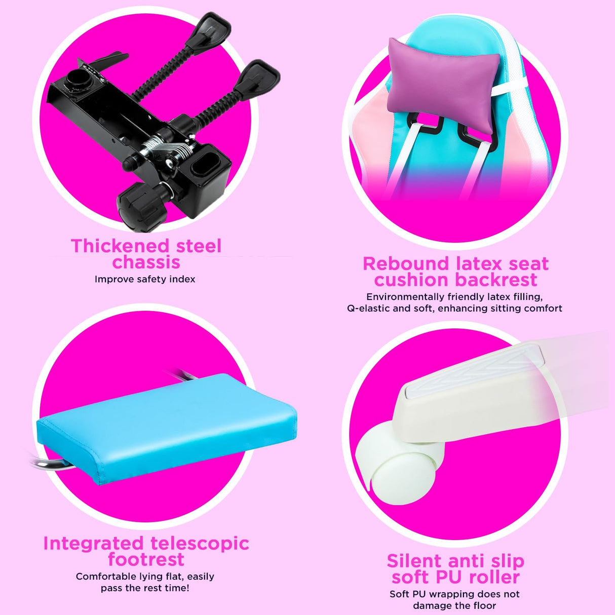 pofluany Gaming Chairs for Adults, Computer Chair, Gaming Chair with RGB LED Lights, Girl Video Chair, Ergonomic Computer Chair with Massage and Footrest, Reclining Video Game Chair for Adult Purple pofluany