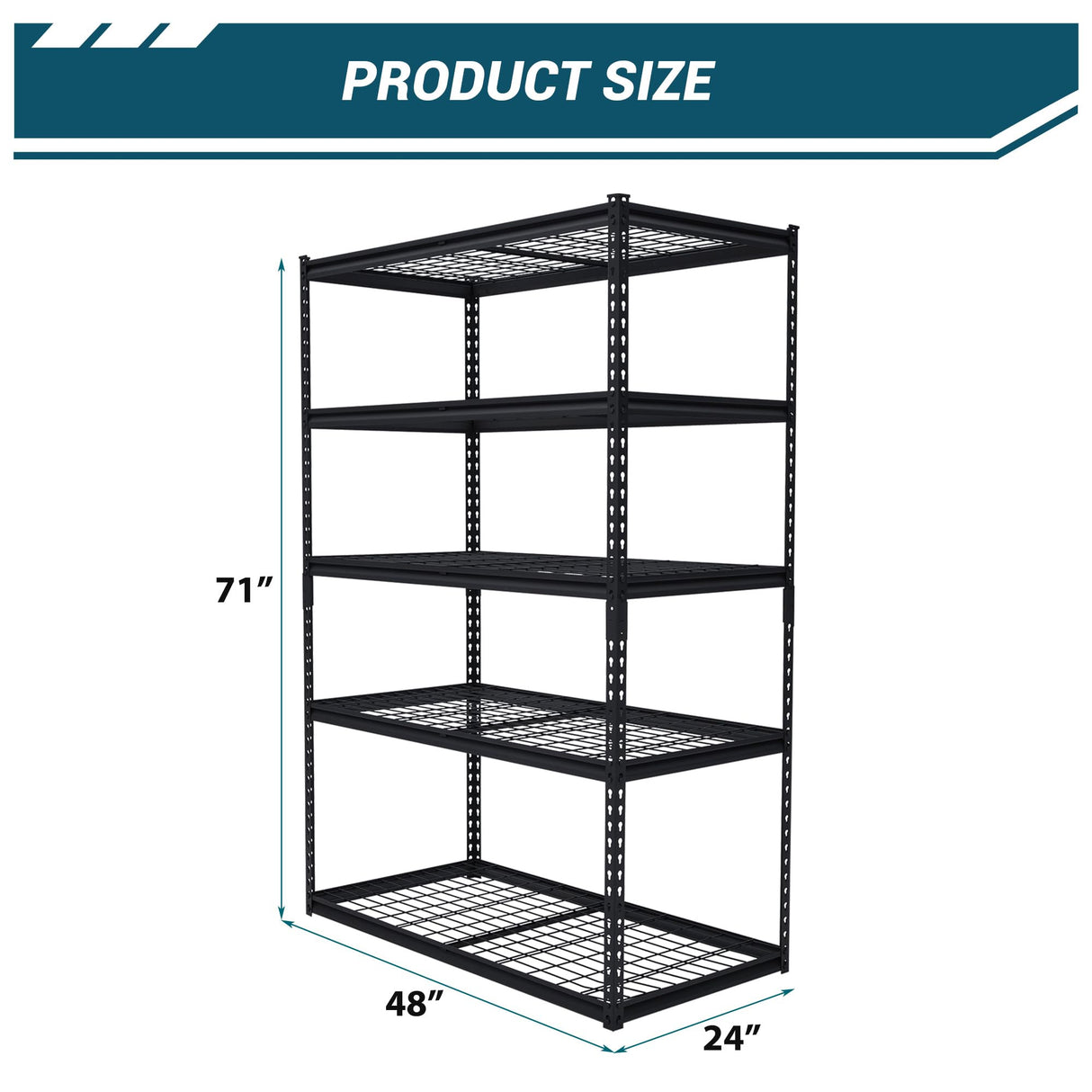 PeacefulHues 48x24x72 Inch Garage Shelving Heavy Duty, Storage Shelves 2500Lbs Capacity, Adjustable Metal Shelving Unit, 5 Tier Industrial Shelves for Basement Workshop PeacefulHues