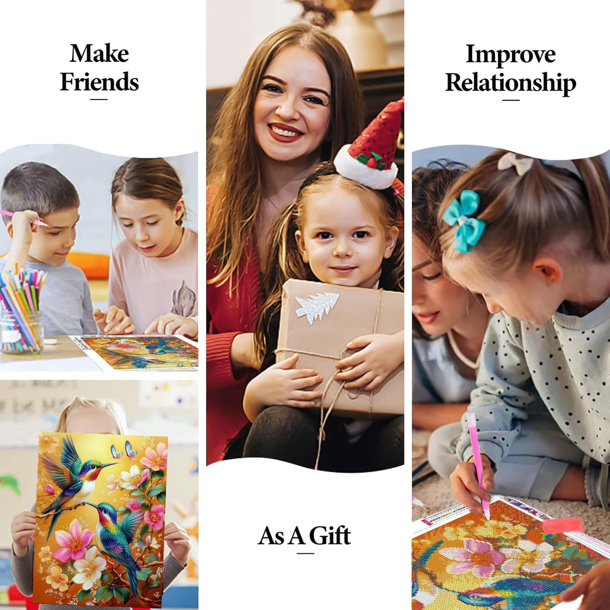 Hummingbird Diamond Art Kits for Adults- Hummingbird Diamond Painting Kits Adults, Animals Gem Painting Kit for Home Wall Decoration Gift 12x16 Inch Gemozaic