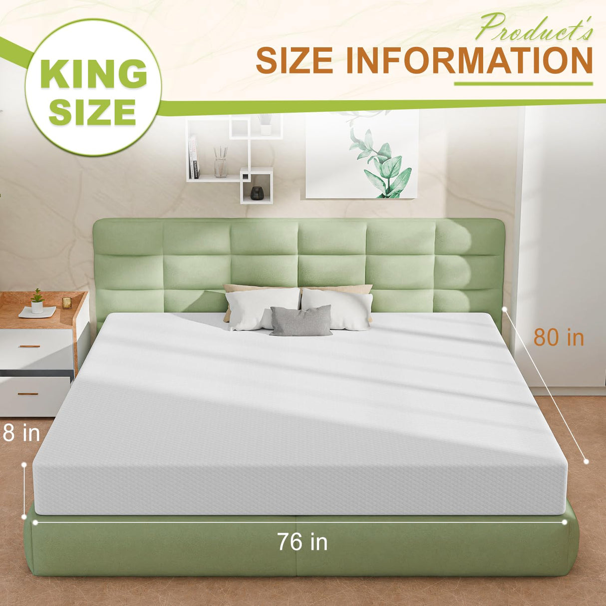 Nchanmar 8 Inch King Size Mattress, Gel Memory Foam King Mattress, Pressure Relieving, Cooling Gel Foam, King Mattress in a Box, Certipur-Us Certified, Bed-in-a-Box, King, 80"L x 76"W x 8"Th, White NChanmar