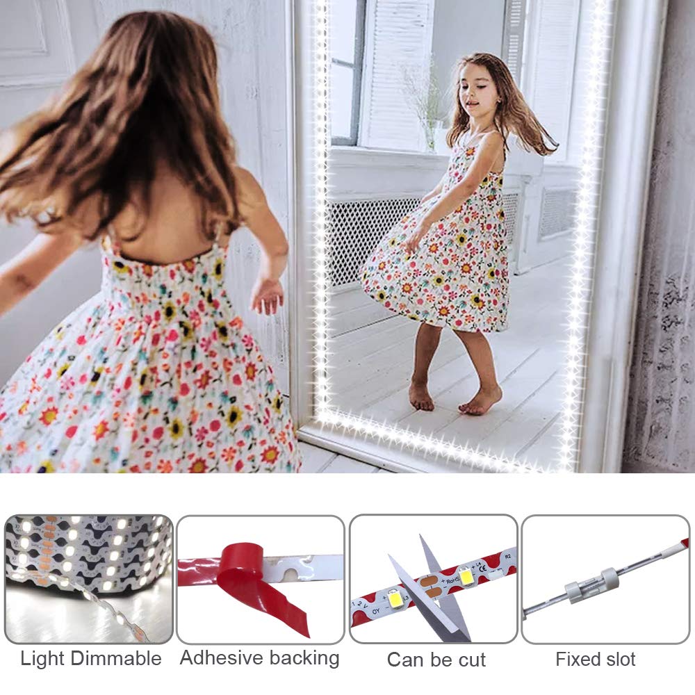 13ft/4M Led Vanity Mirror Lights Kit Bendable NO NEED TO CUT Vanity Make-up Mirror Cloakroom Adjustable Flexible Strip Light Table Set with Dimmer and Power Supply Mirror Not Included ZOKON
