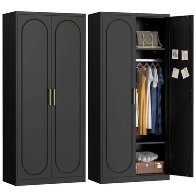 UNICOLY Armoire Wardrobe Closet with Doors, 71'' Wardrobe Cabinet with Hanging Rod, Metal Closet with 2 Adjustable Shelves for Bedroom School, Employee, Gym, Armarios De Ropa para Dormitorio, Black