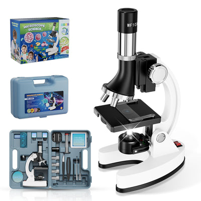 1200X Kids Microscope Science Kit - Handheld Microscope for Kids with Prepared Slides Metal Body LED Light Carrying Box Educational Compound Toy Set for Children Ages 8-12 5 Year Old Boys & Girls Gift