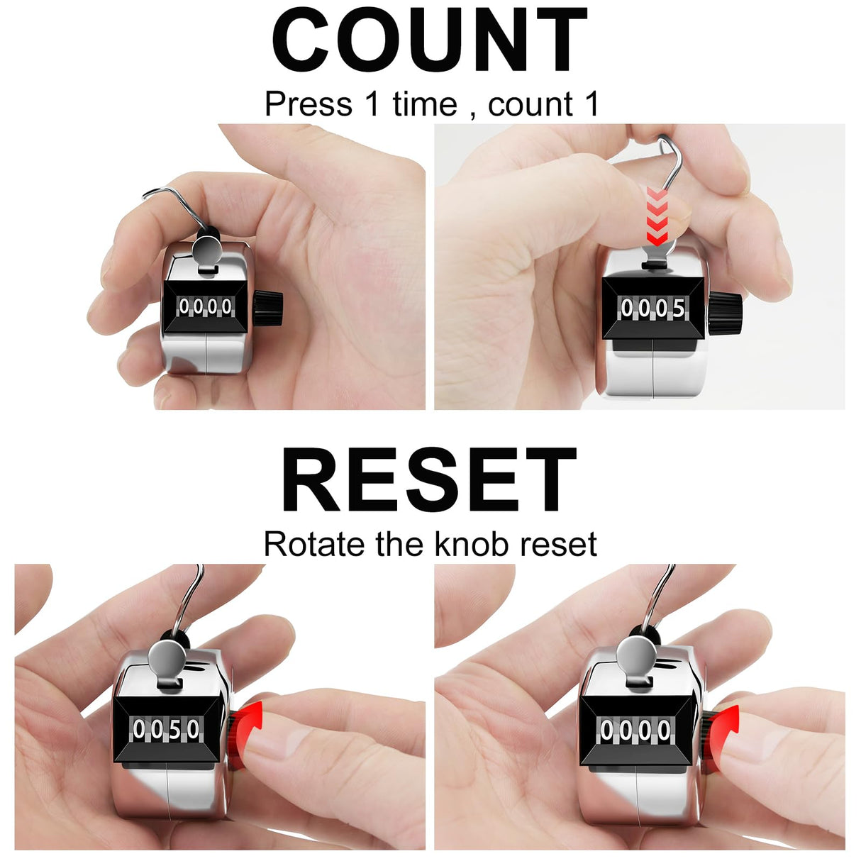 Decymis 2 Pack Clicker Counter, Metal Hand Tally Counter Clicker, 4 Digit Mechanical Palm Click Counter for Counting Numbers, Coaching, Sports Events Decymis