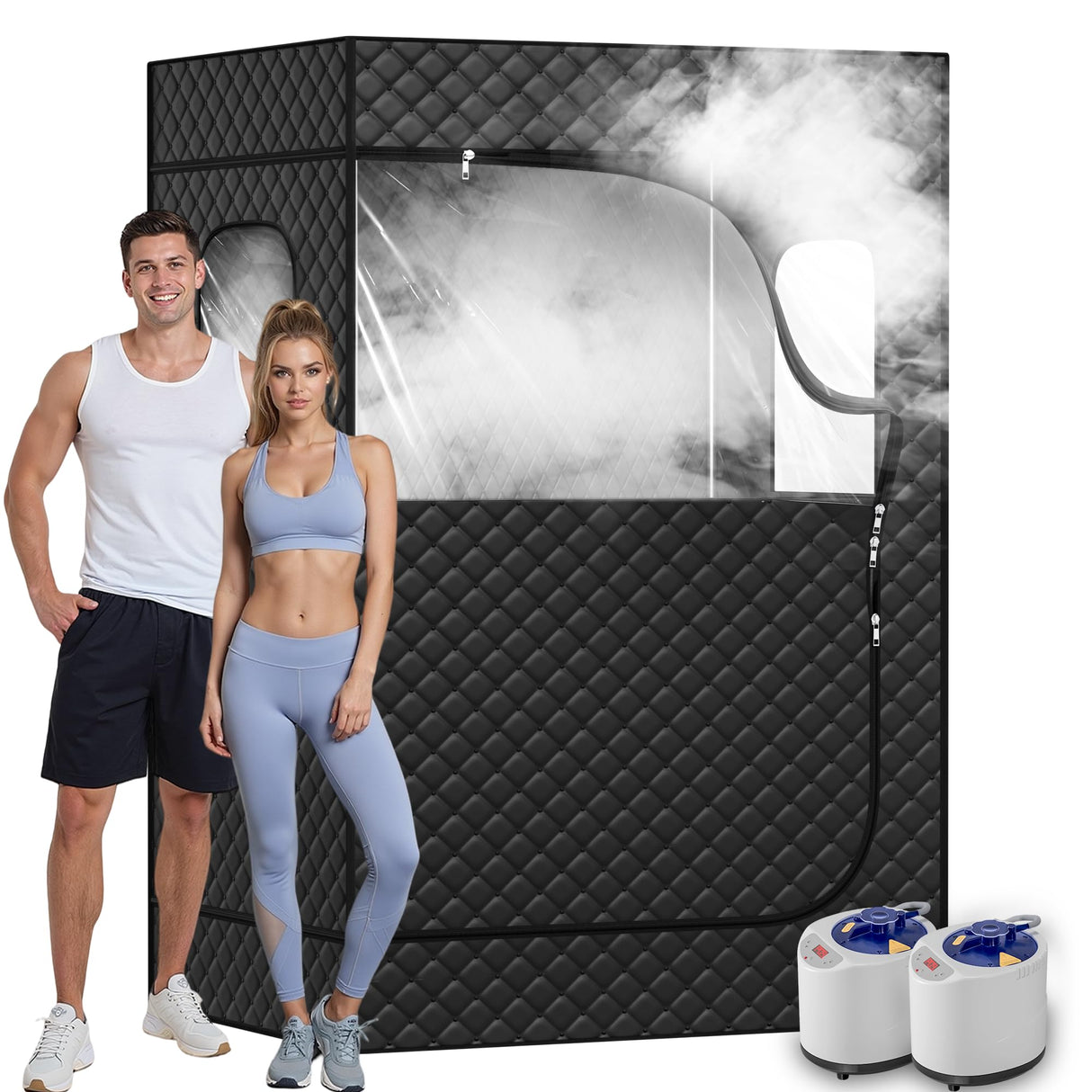 Manastin 2 Person Portable Steam Sauna for Home, 1 or 2 Person Full Body Sauna Tent with 2 Foldable Chairs,9 Levels of Sauna Box with Remote Control, Black Manastin