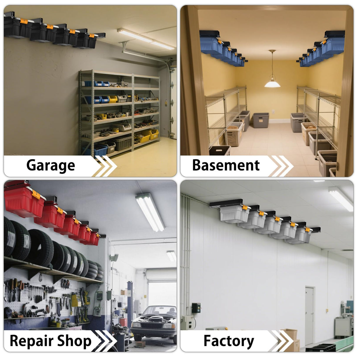 Fengone Heavy Duty Ceiling Storage Rack,Overhead Garage Storage Rack,Powder Coated Tote Storage Racks for Garages, Sheds, Storerooms (6 PCS, for 5 Bins) Fengone