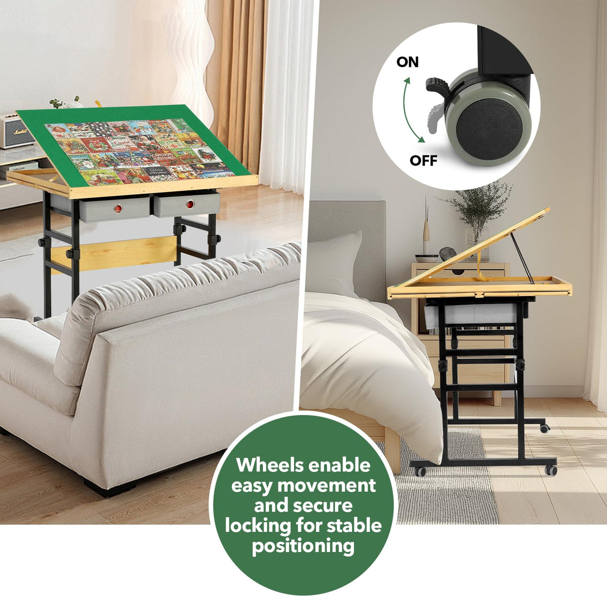 BuilderButler Adjustable Puzzle Table with 4+2 Drawers, Non-Slip Surface Puzzle Board, Tilting & Height Adjustment, 360° Wheels, and Protective Cover for Puzzle Enthusiasts BuilderButler