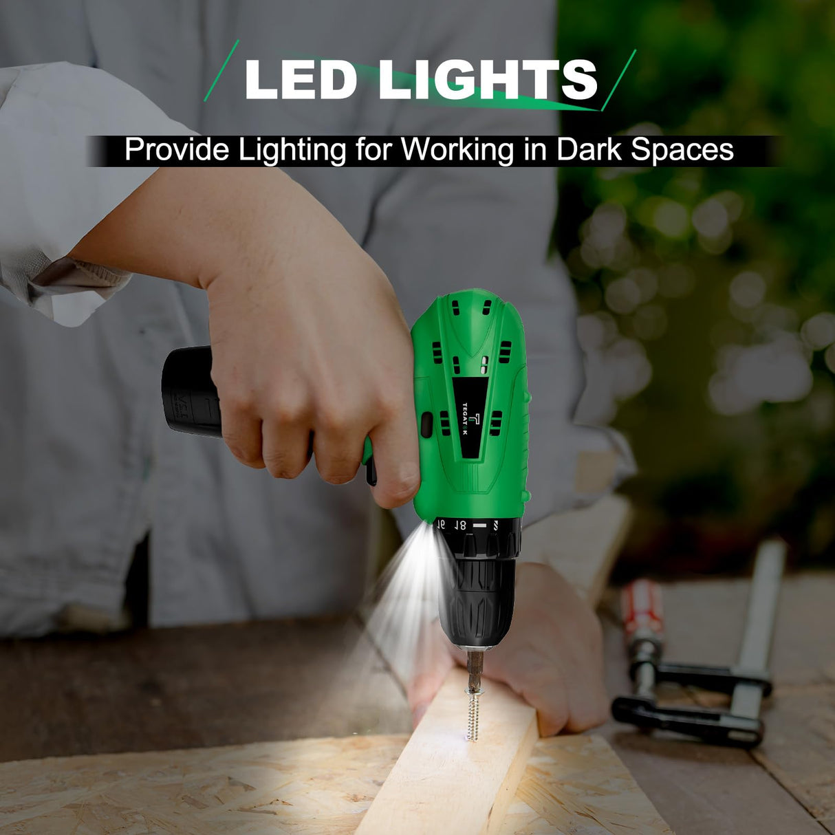 Tegatok Cordless Drill Set,12V Power Drill Set with Battery and Charger, Electric Driver Drills Bits, 3/8'' Keyless Chuck,18+1 Torque Setting with LED Electric Drills Set Tegatok