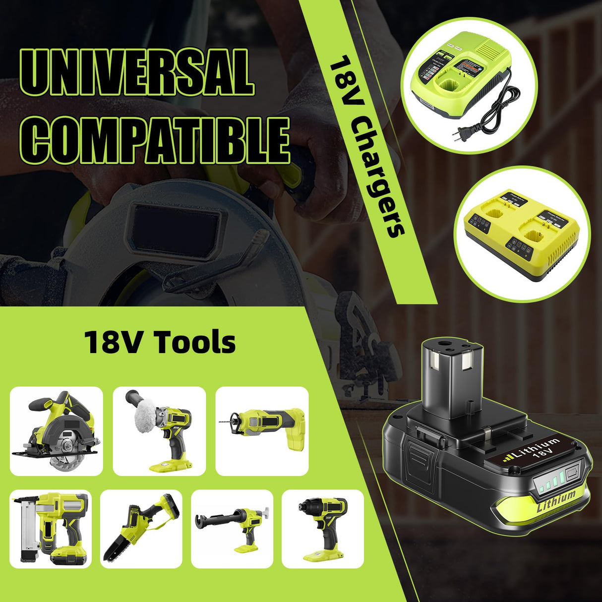 VINIDA 2Pack 3.0Ah 18V P102 Lithium-ion Replacement for Ryobi 18V Battery Compatible with Ryobi Battery 18V P102 P103 P104 P105 P107 P108 P109 P190 VINIDA